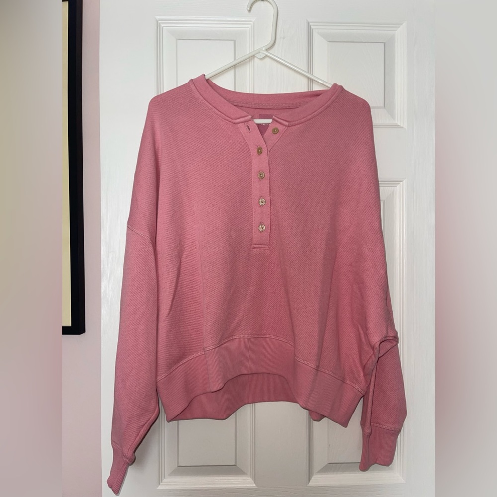 american eagle quarter button sweatshirt | size large | light pink